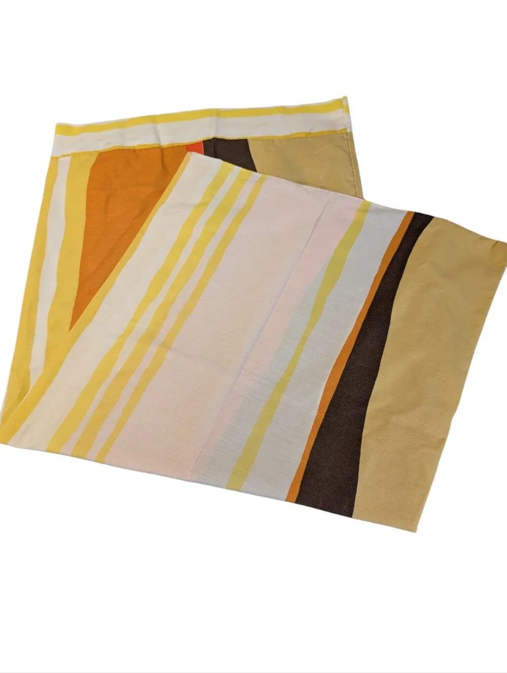 Vintage 1970s King Size Pillowcase Retro Bold Stripes Orange Yellow Brown MCM